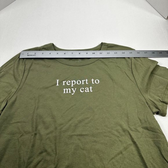 Zoe And Liv Women's Sz Large I Report To My Cat Short Sleeve Tee Shirt Green New - Picture 7 of 11